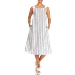 Grizas 100% Linen Vaka Sleeveless stripe Tunic Dress in Gray & White. Sz M